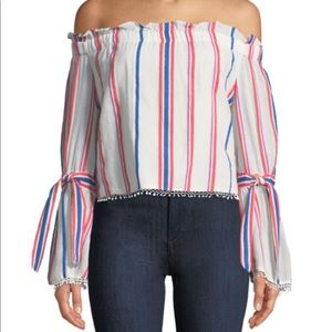 Red Carter Awning Off the Shoulder Bell Sleeve Top